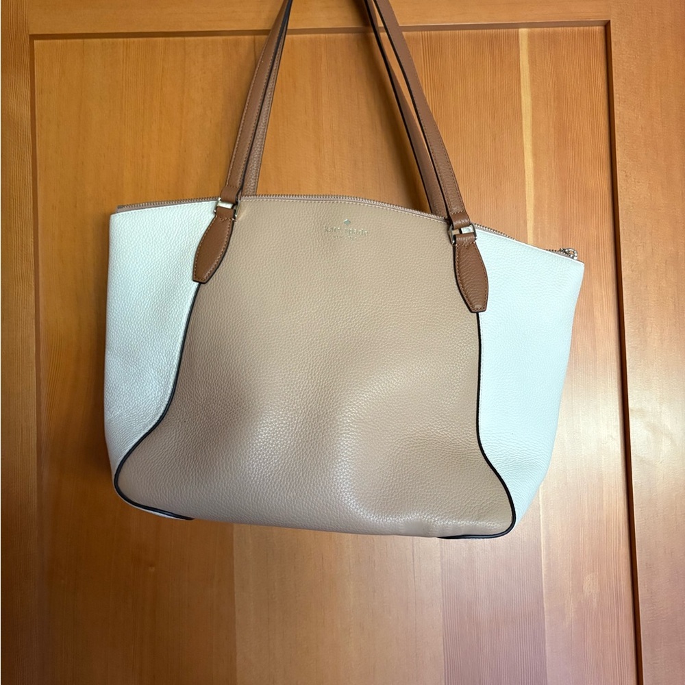 Kate Spade Monica Cream and Tan Tote Bag with Leather Handles